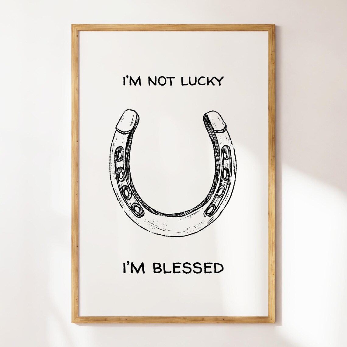 Not Lucky I'm Blessed Black Horseshoe Faith Quote Western Poster