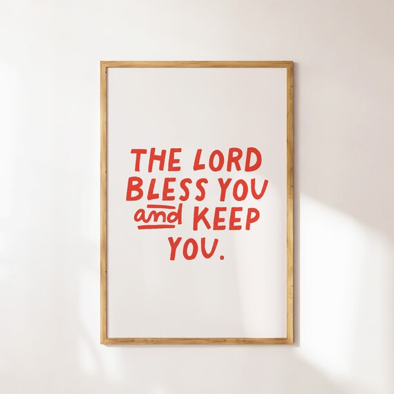 The Lord Bless You And Keep You Red Hand Lettered Quote Poster