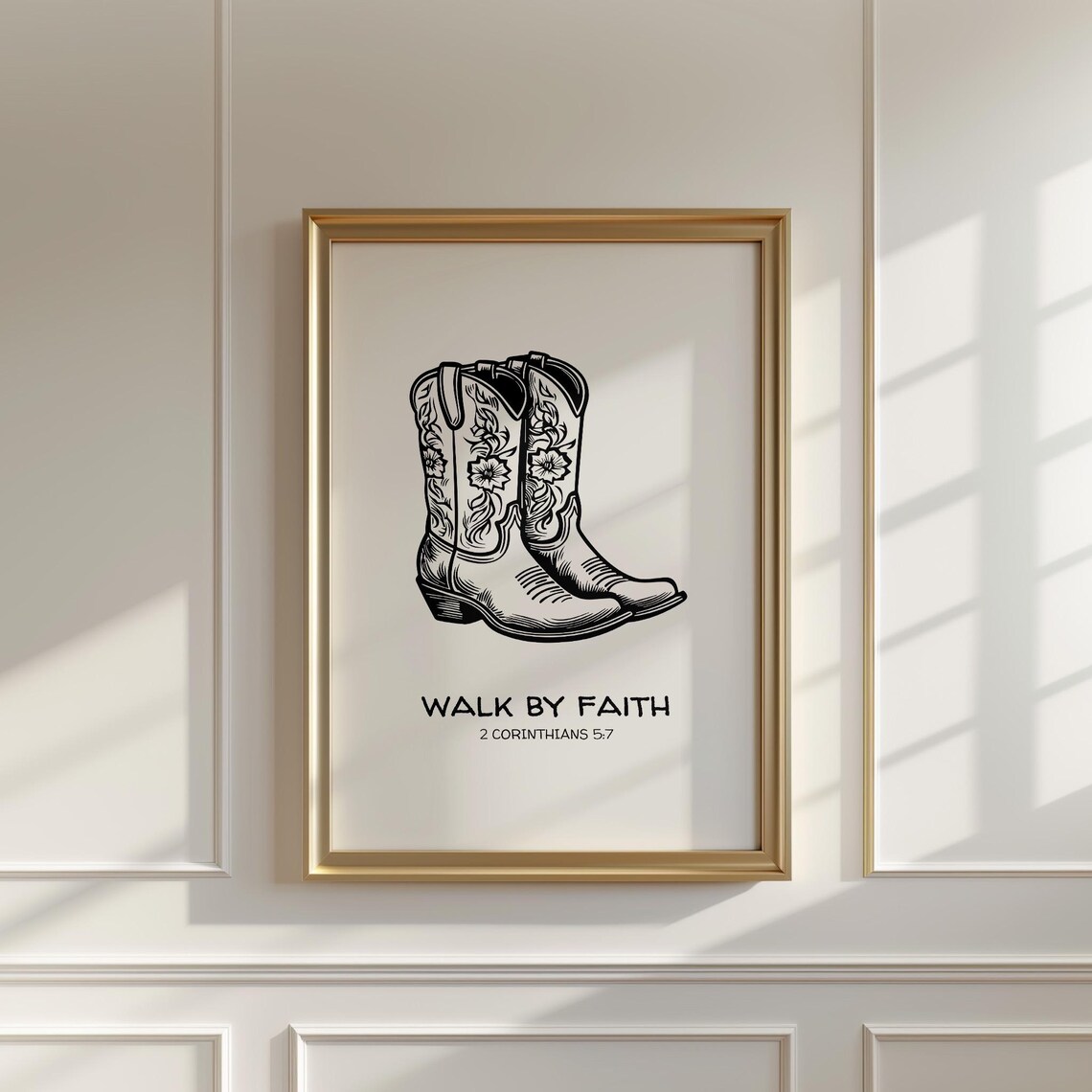 Walk by Faith Black Cowboy Boots Christian Verse Bible Quote Poster - Image 3