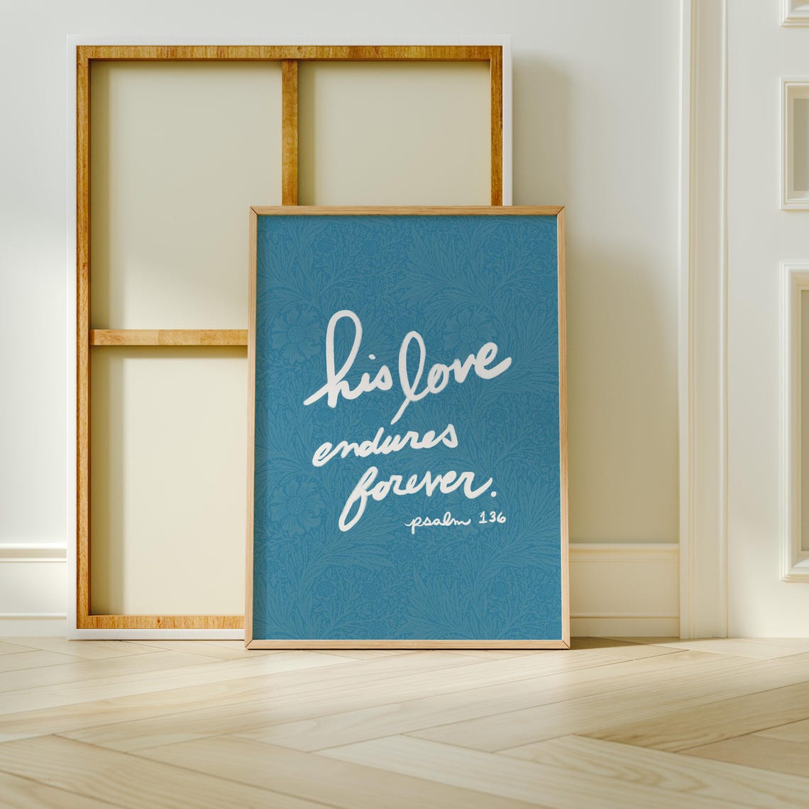 His Love Endures Forever Psalm 136 Blue Botanical Scripture Poster - Image 2