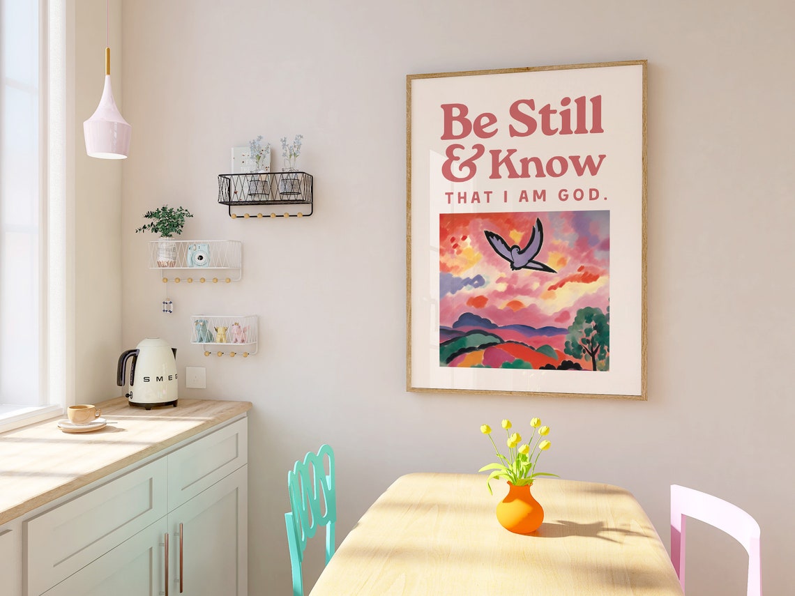 Be Still and Know Dove Sunset Fauvist Christian Scripture Poster - Image 3