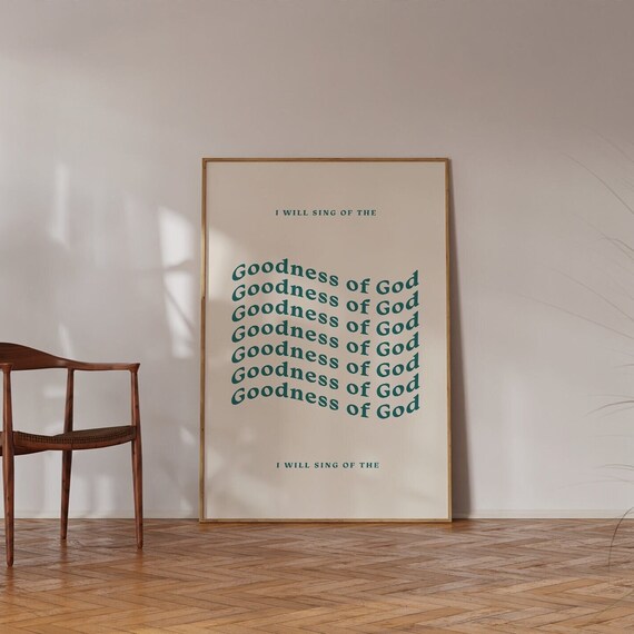 Goodness Of God Wavy Typography Green Worship Song Lyric Poster