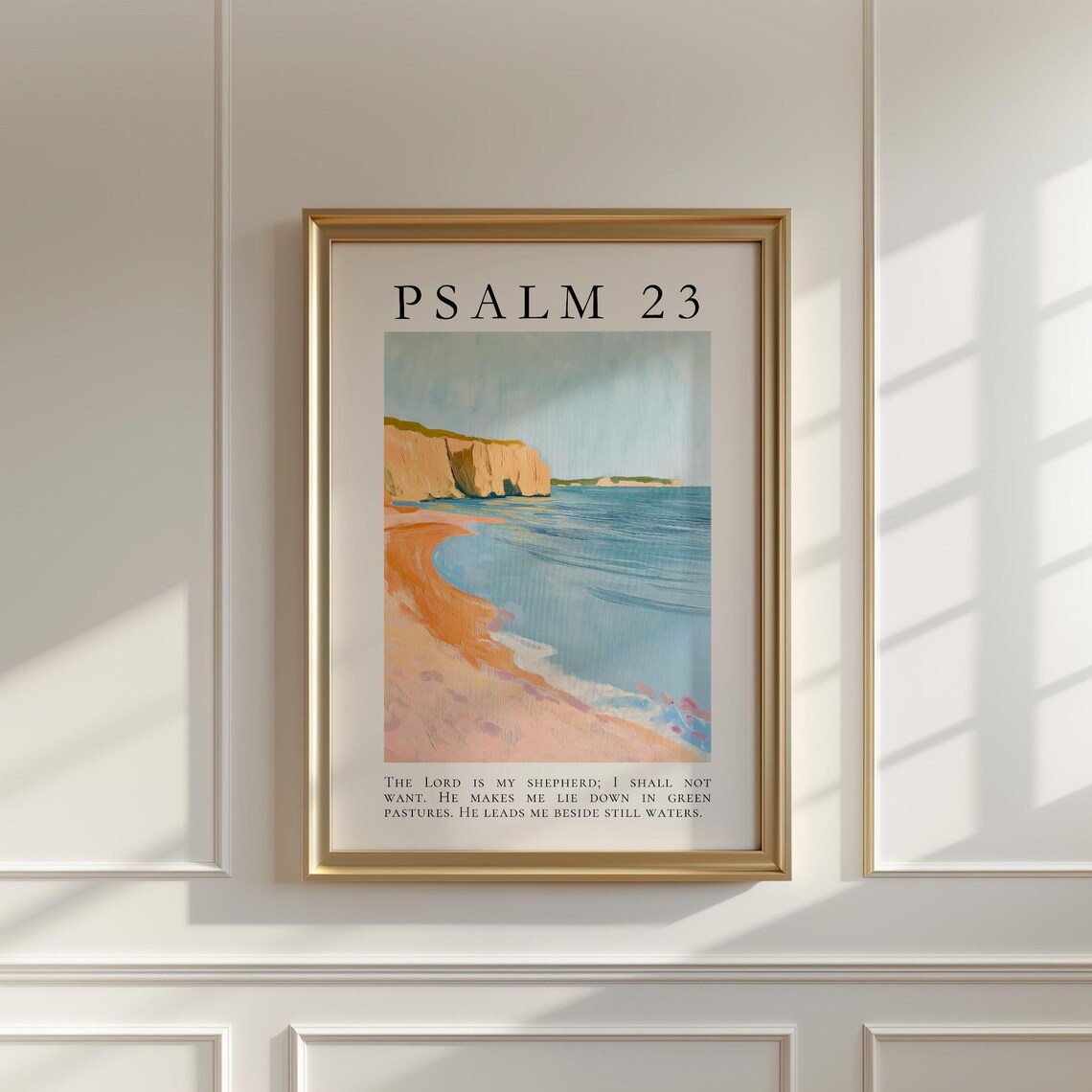 Psalm 23 The Lord Is My Shepherd Coastal Beach Cliff Painting Poster - Image 4