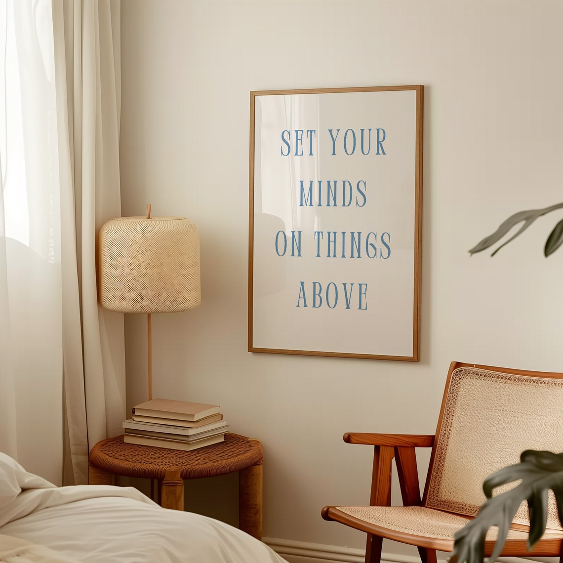 Set Your Minds on Things Above Blue Scripture Verse Art Poster - Image 3
