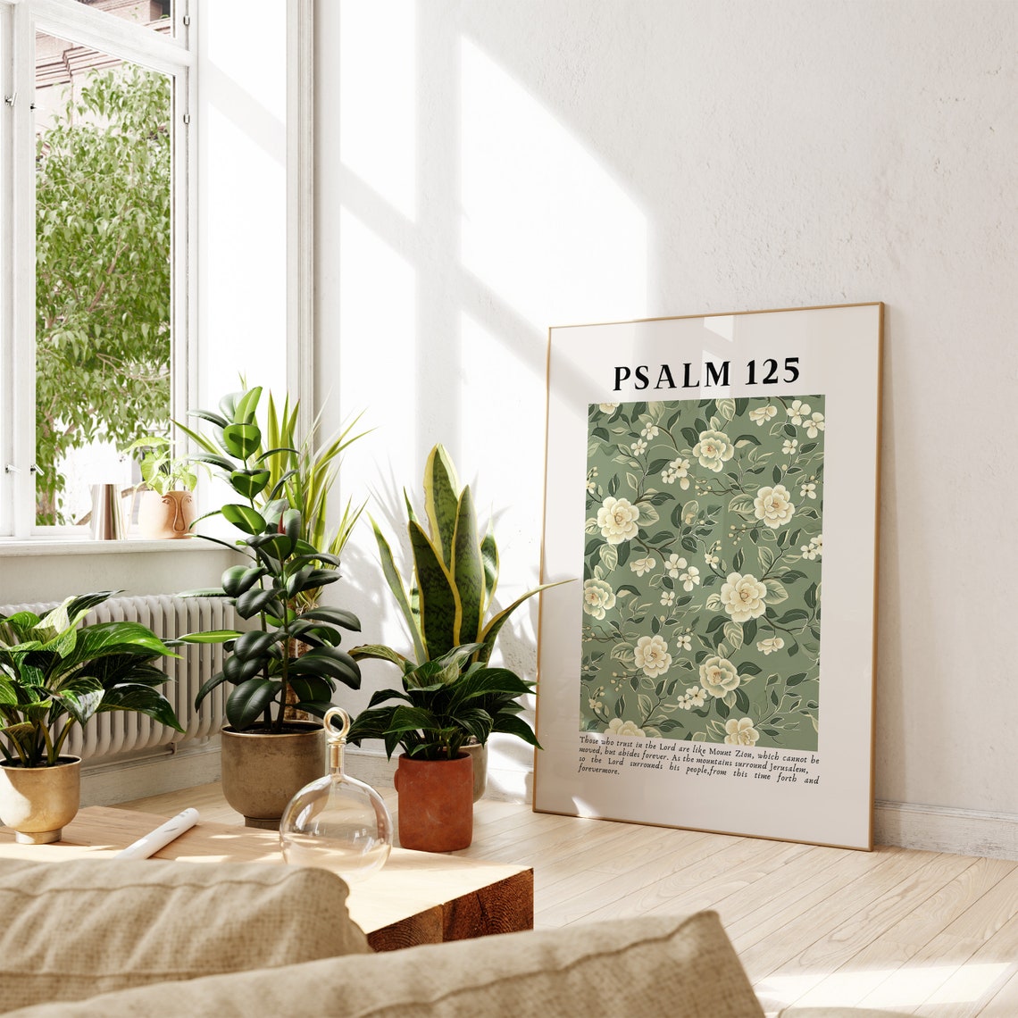 Psalm 125 Sage Green Vintage Floral Pattern Scripture Poster - Image 4