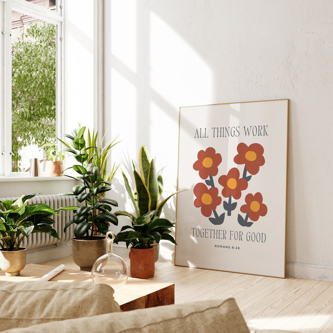 All Things Work Together for Good Romans 8 Retro Floral Poster - Image 3