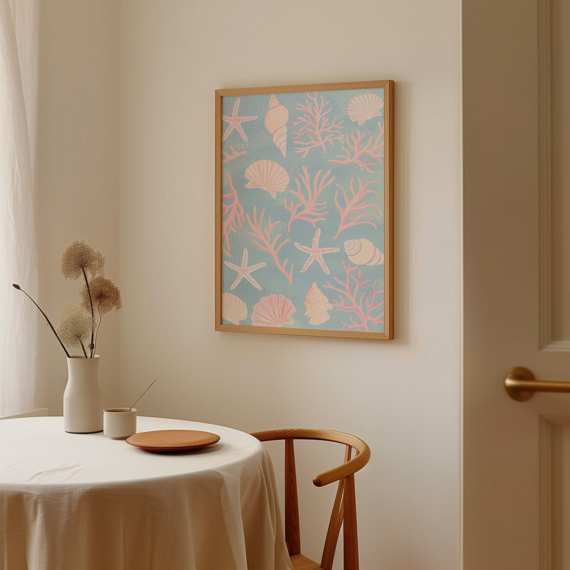 Pastel Seashell Coral Starfish Coastal Pattern Beach Decor Poster - Image 3