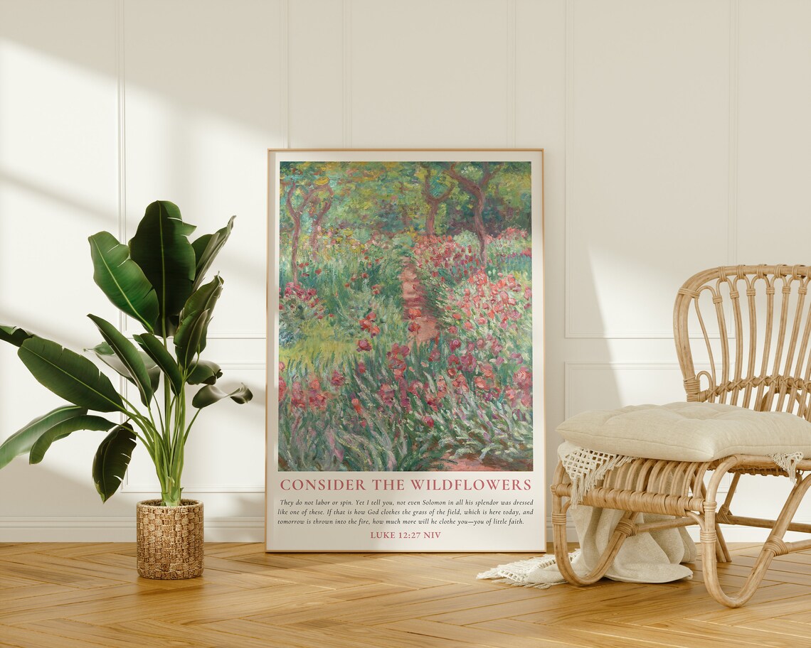 Consider the Wildflowers Luke 12 27 Watercolor Iris Garden Bible Verse Poster - Image 3