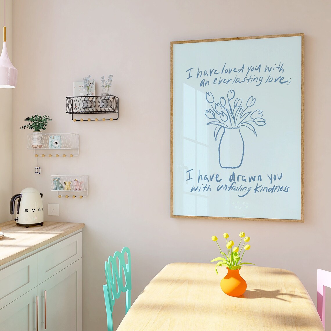 I Have Loved You With Everlasting Love Blue Floral Christian Poster - Image 3