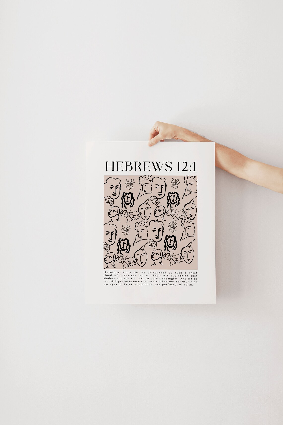Hebrews 12 Cloud of Witnesses Faces Line Art Christian Scripture Poster - Image 4