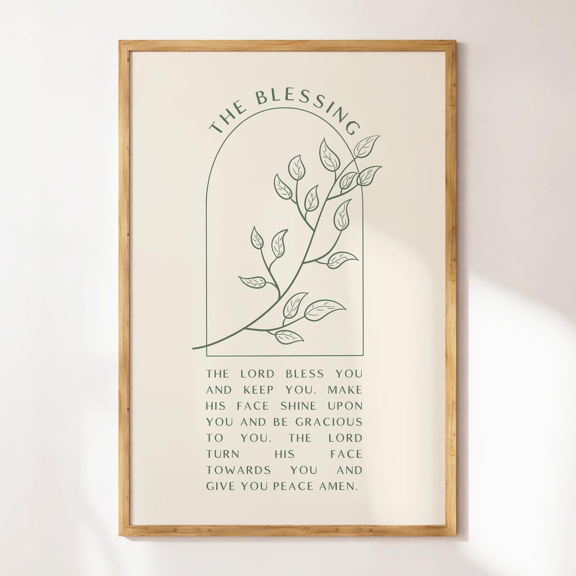 The Blessing Prayer Sage Green Delicate Leaf Branch Arch Poster