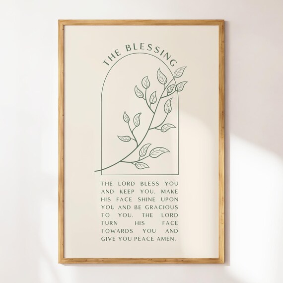 The Blessing Prayer Sage Green Delicate Leaf Branch Arch Poster