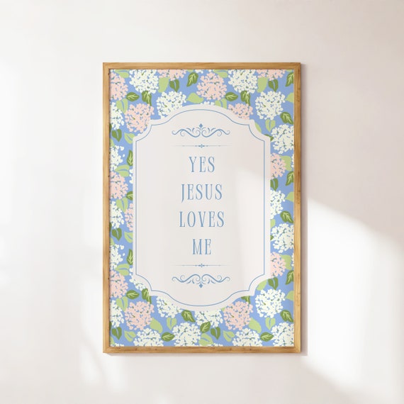 Jesus Loves Me Christian Wall Art Floral Coastal Granddaughter Prints Bible Verse Wall Art Colorful Pastel Gallery Set Printables