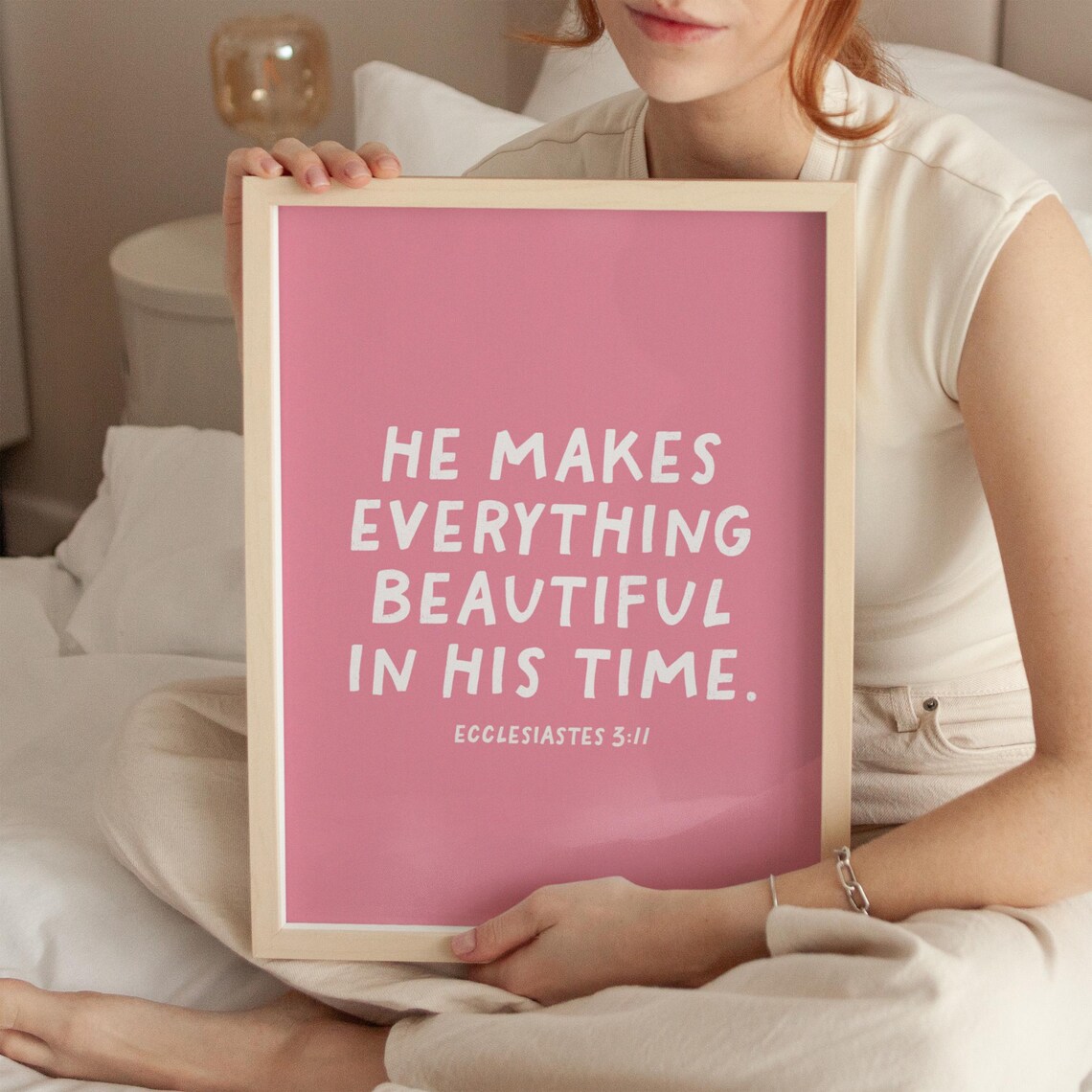 He Makes Everything Beautiful in His Time Ecclesiastes 3:11 Pink Poster - Image 4