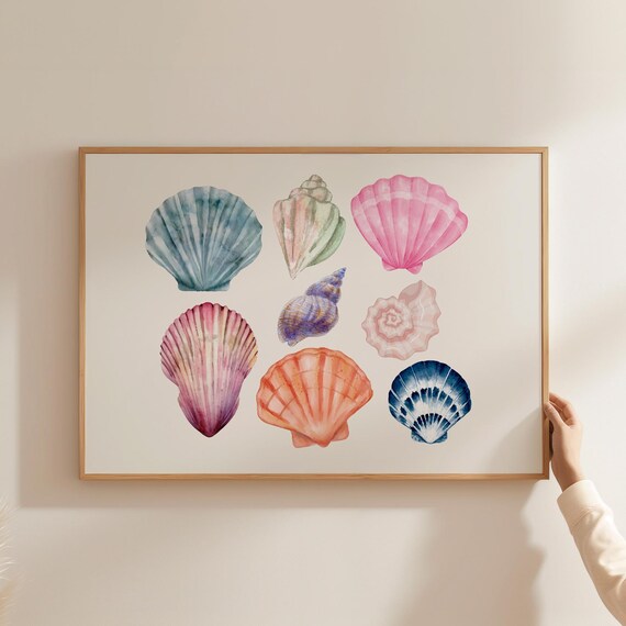 Seashells Print Coastal Wall Art Trendy Beach House Decor Cute Summer Print Seashell Art Poster Modern Coastal Prints