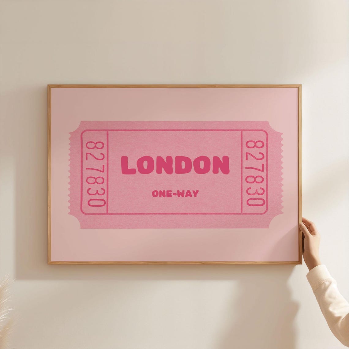 London One-Way Pink Ticket Stub Retro Typography Travel Poster
