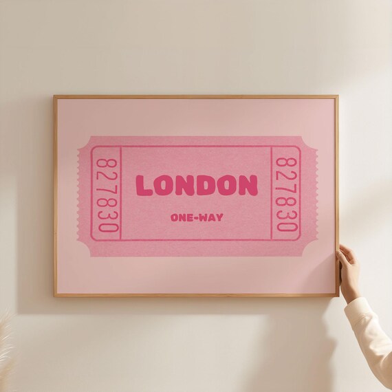 London One-Way Pink Ticket Stub Retro Typography Travel Poster