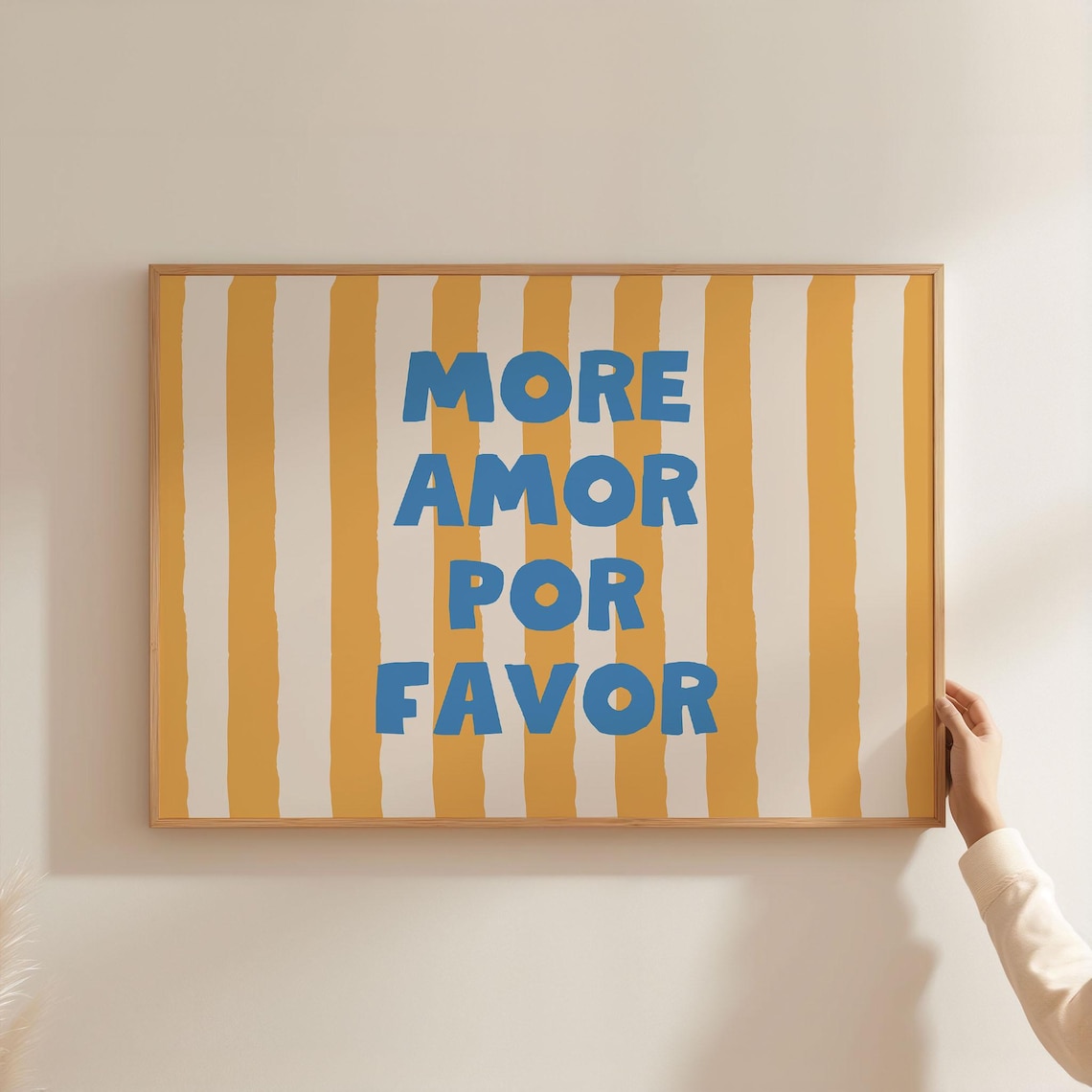 More Amor Por Favor Sunny Yellow Striped Spanish Quote Wall Art