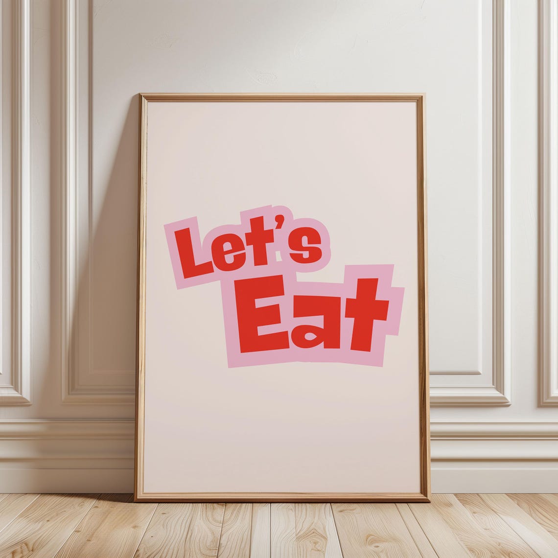 Lets Eat Bold Red Retro Pink Typography Kitchen Quote Poster