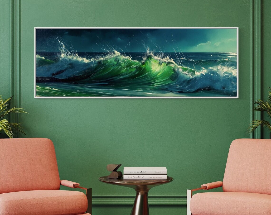 Abstract Seascape Panoramic Wall Art Modern Art Ocean Waves Print For Nautical Beach House Decor
