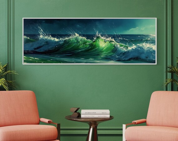 Abstract Seascape Panoramic Wall Art Modern Art Ocean Waves Print For Nautical Beach House Decor