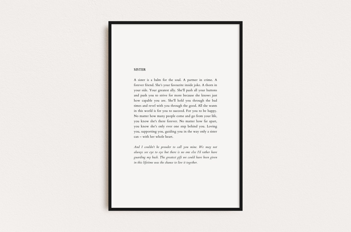 Sister Print Sister Gift Gifts For Her Quotes Print Poster Print Prints Art Family Gifts Sister Love