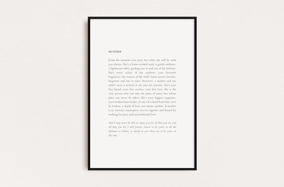 Emotional Poem for Mother Typography Poster Heartfelt Mom Gift