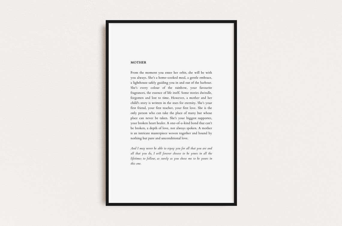 Emotional Poem for Mother Typography Poster Heartfelt Mom Gift