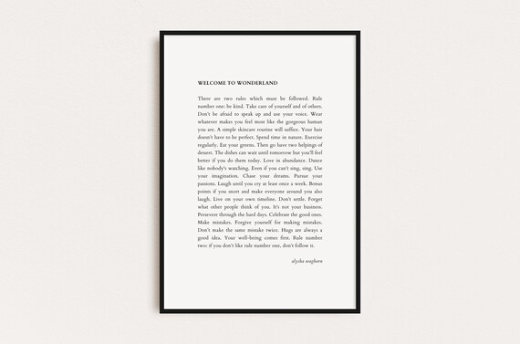 Wonderland Alysha Waghorn Quote Quotes Print Poster Print Wall Art Quotes Typography Print Prints Quotes