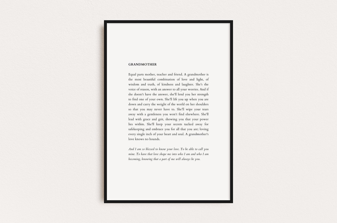 Grandmother Print Grandmother Gift Gifts For Her Quotes Print Poster Print Prints Art Family Gifts Grandmother Art