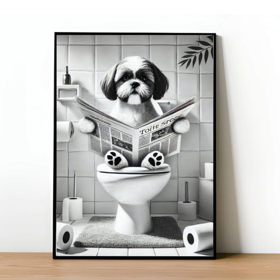Funny Shih Tzu Bathroom Wall Art Shih Tzu Sitting On The Toilet Shih Tzu Bathroom Decor Pet In Toilet Humor Pet Shop