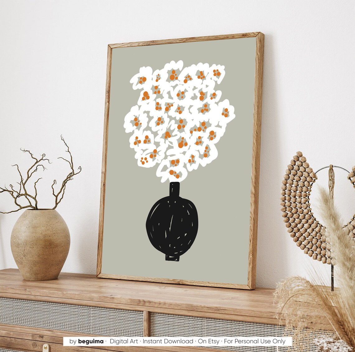 Daisy Botanical Bouquet Floral Art Print, Boho Decor - Image 3