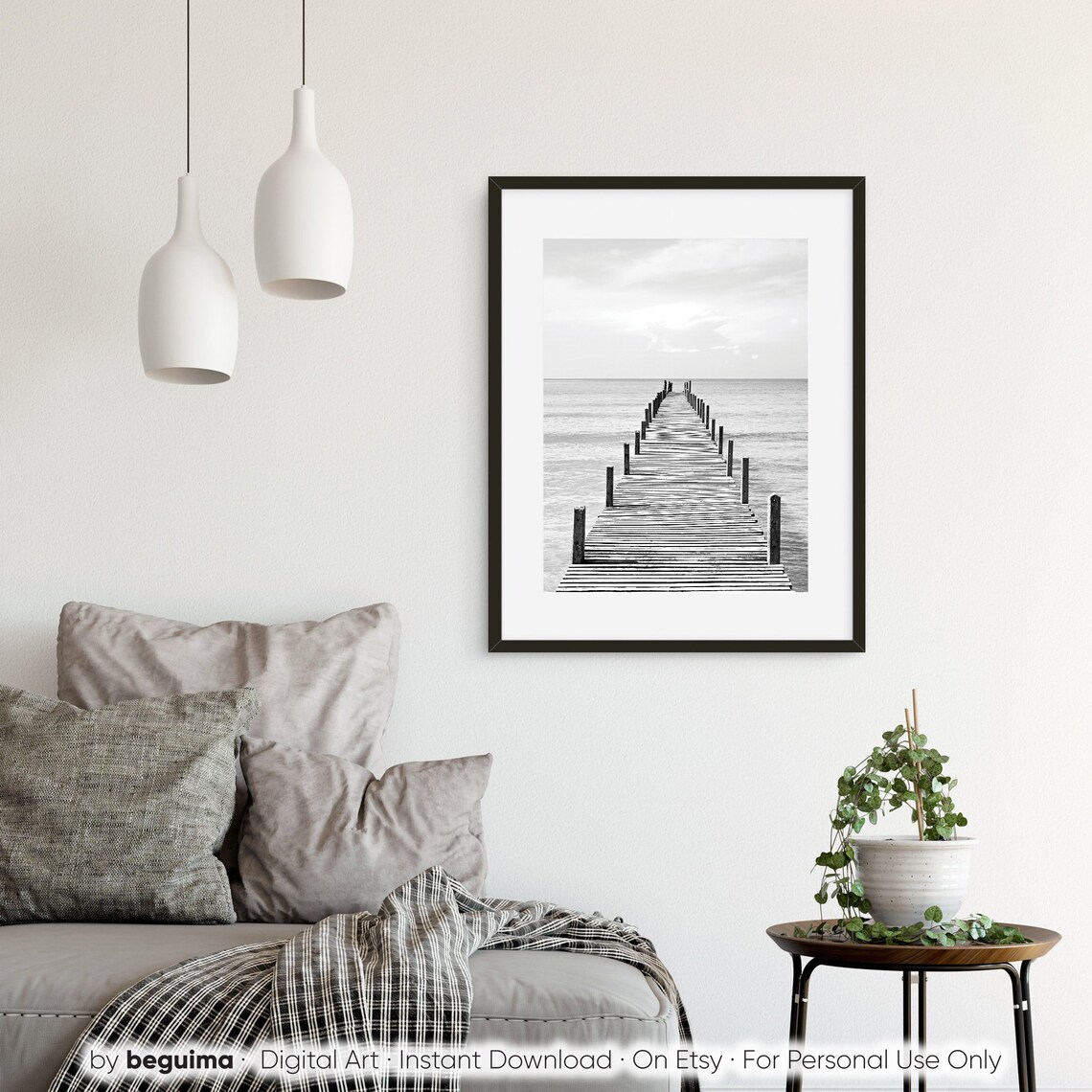 Wooden Pier Sea Landscape Photography Art Print - Image 3