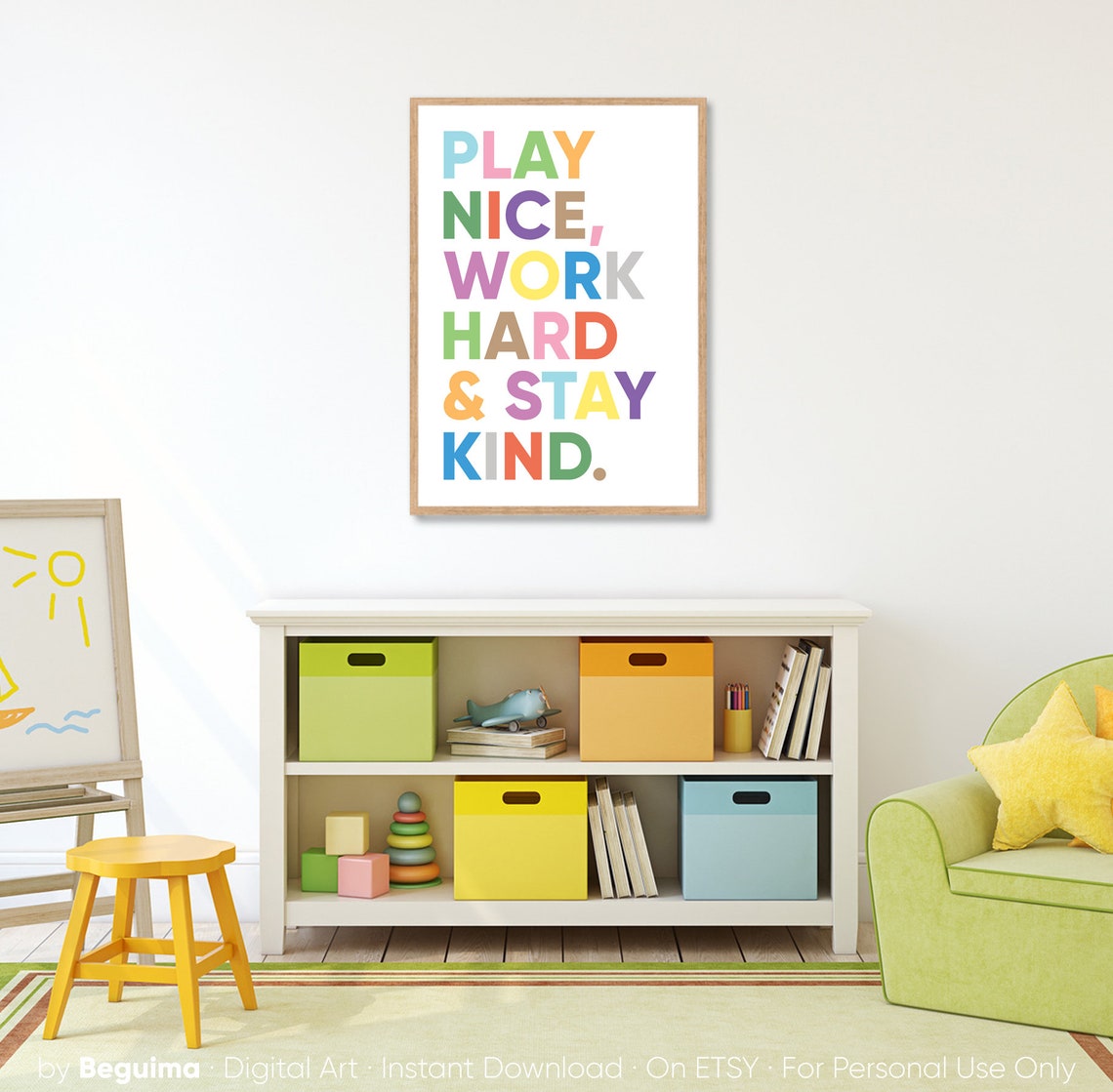 Play Nice Work Hard and Stay Kind Bright Colorful Classroom Poster - Image 4