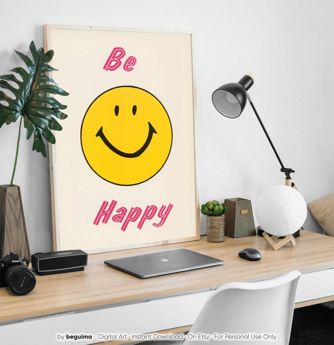 Be Happy Yellow Smiley Face Retro Positive Vibes Dorm Room Poster - Image 3