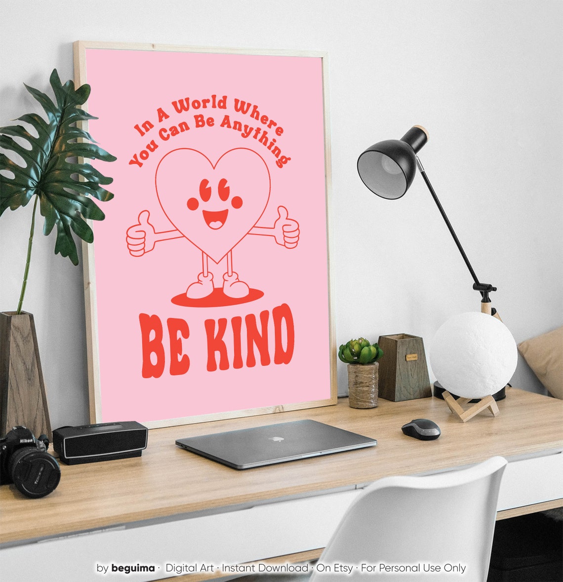 In A World Where You Can Be Anything Be Kind Retro Heart Poster - Image 2