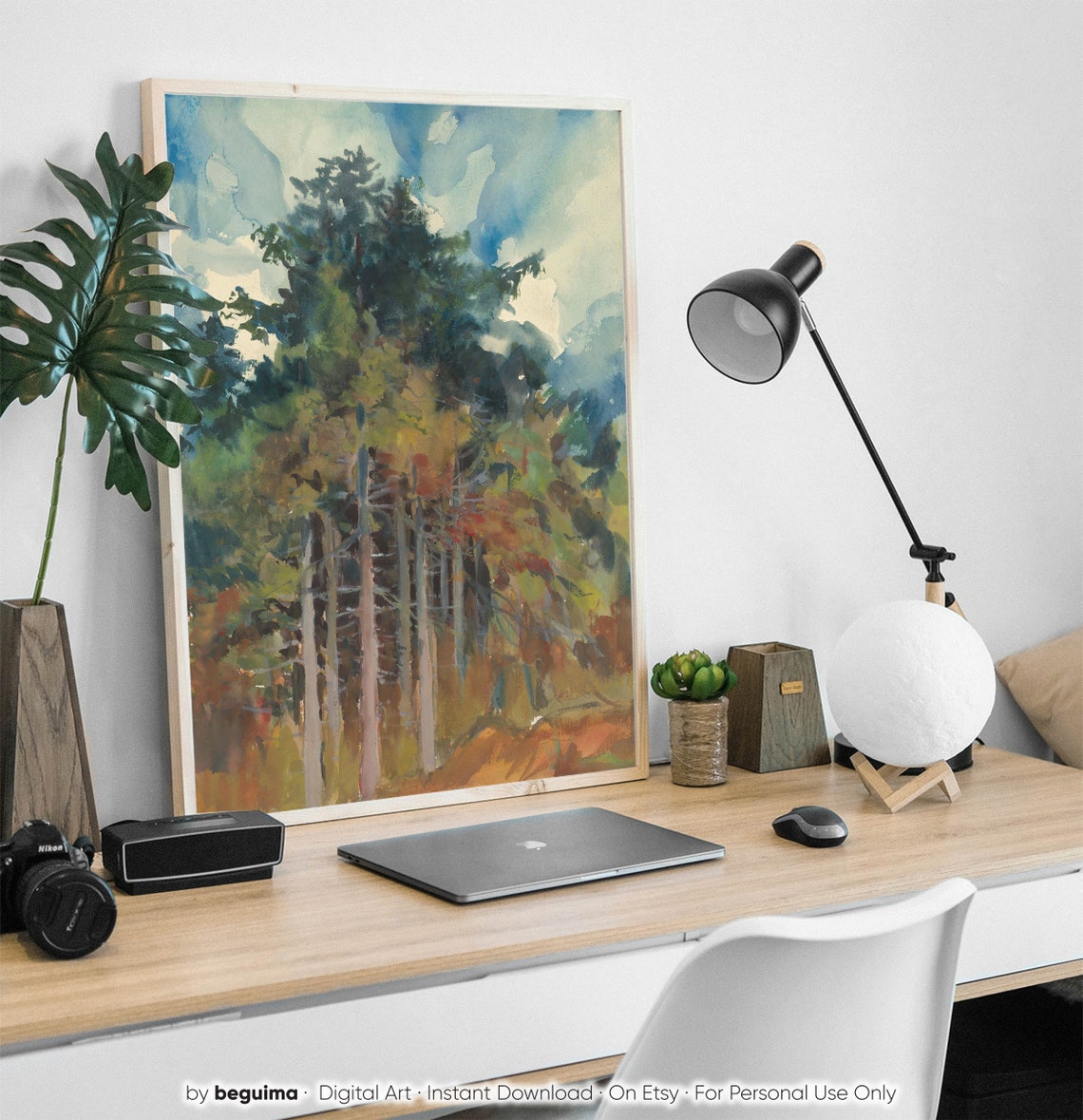 Pine Forest Watercolor Impressionist Nature Landscape Poster - Image 2
