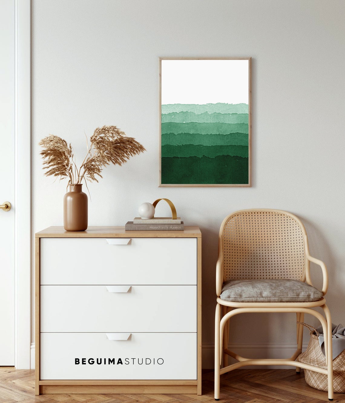 Green Watercolor Layered Mountain Gradient Abstract Landscape Poster - Image 2