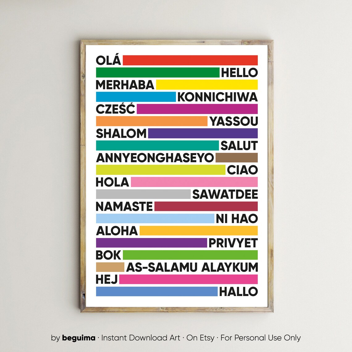 Hello in Different Languages Art Print, Kids Decor