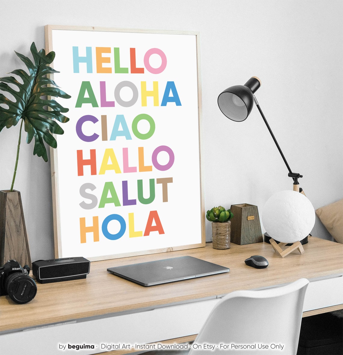 Hello in Six Languages Colorful Greeting Typography Wall Art - Image 3