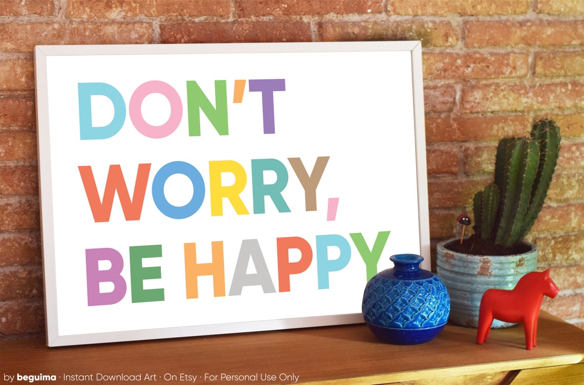 Do Not Worry Be Happy Joyful Cheerful Rainbow Lettering Poster - Image 2