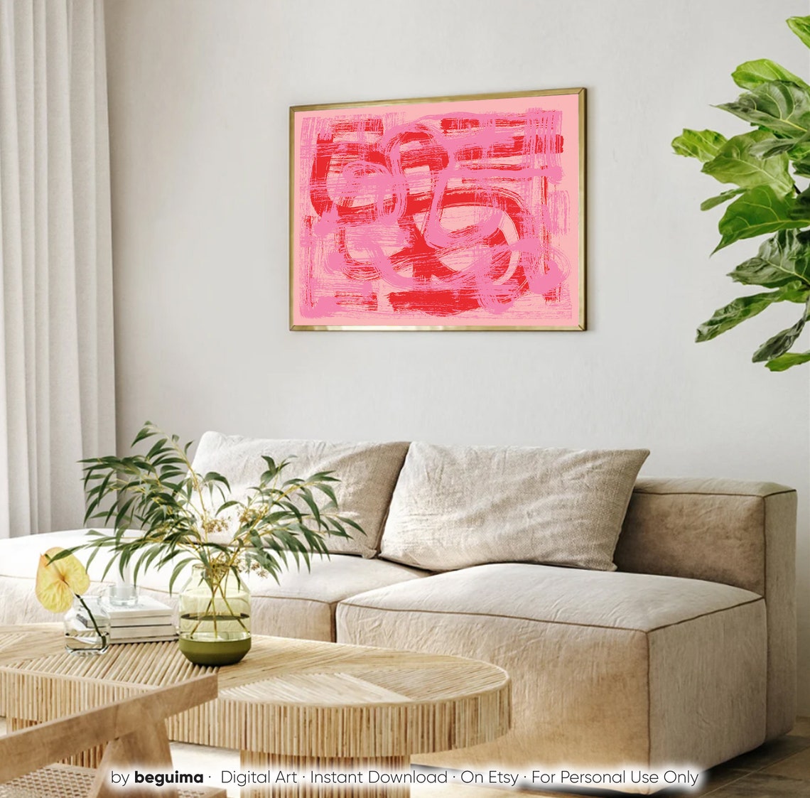 Pink Red Abstract Brush Stroke Painting Modern Expressionist Poster - Image 2