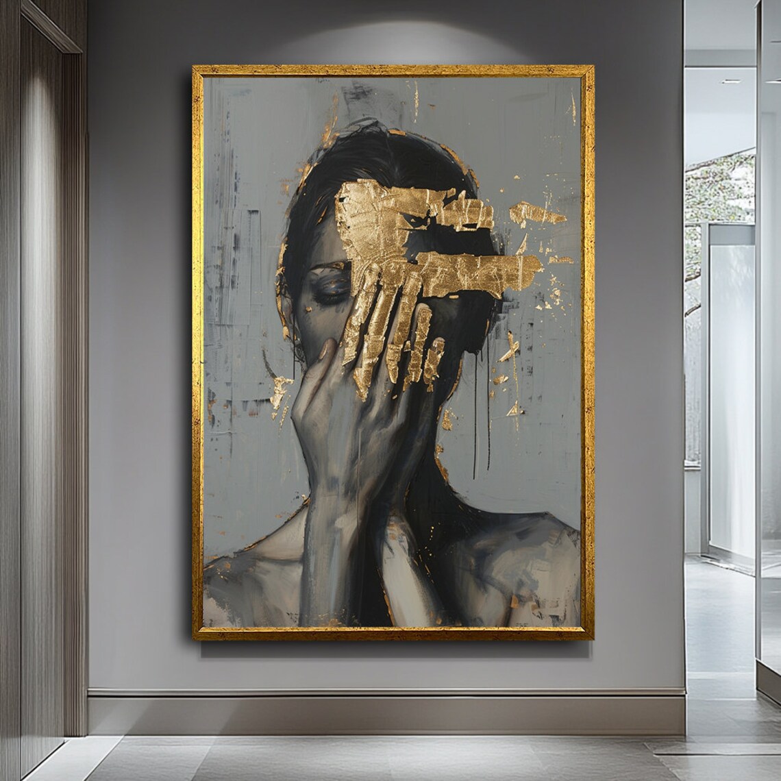 Abstract Woman, Modern Black and Gold Art Print
