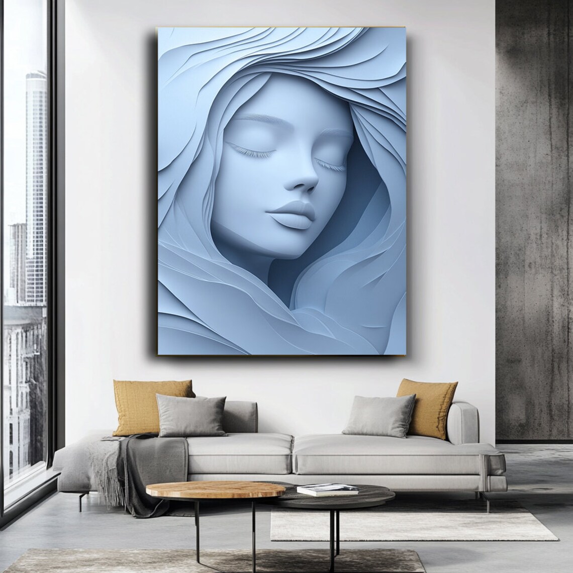 Blue And White Woman Silhouette Minimalist Art Print