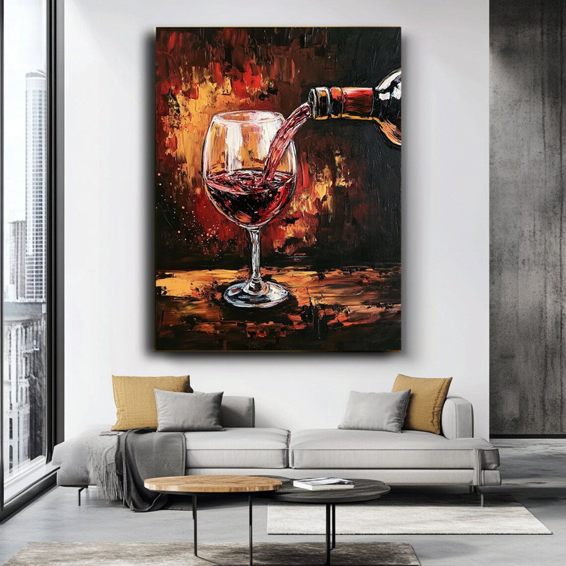 Red Wine Pouring From Bottle Into Glass Abstract Oil Painting Wall Art Poster - Image 3