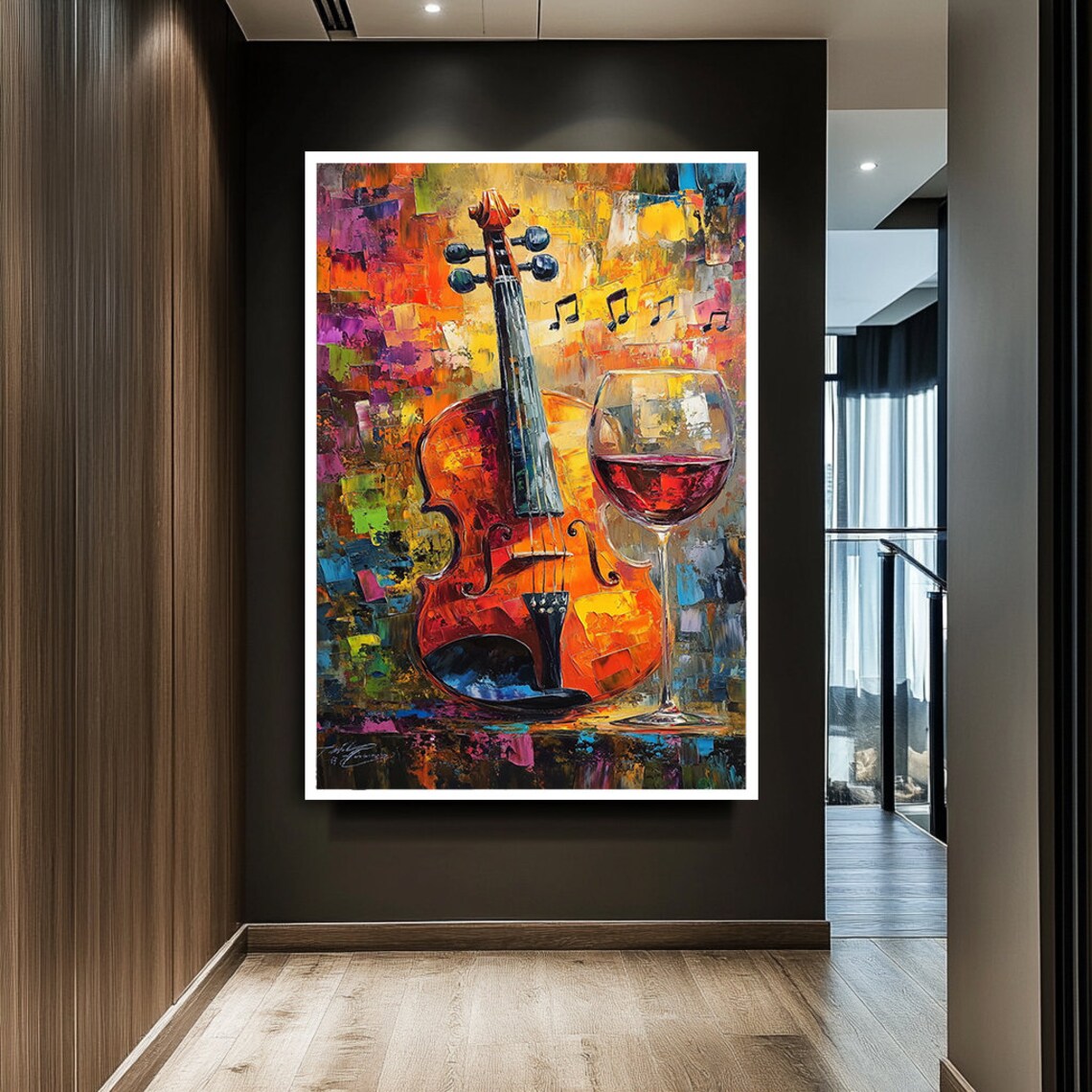 Violin and Wine Art Print, Elegant Music Decor - Image 2