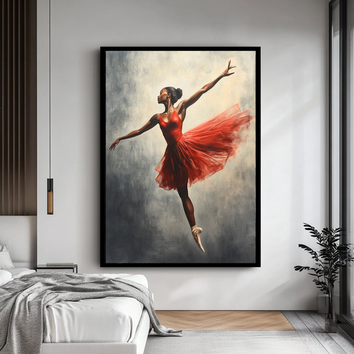 Ballerina In Flowing Red Dress Leaping En Pointe Graceful Dance Art Poster - Image 4