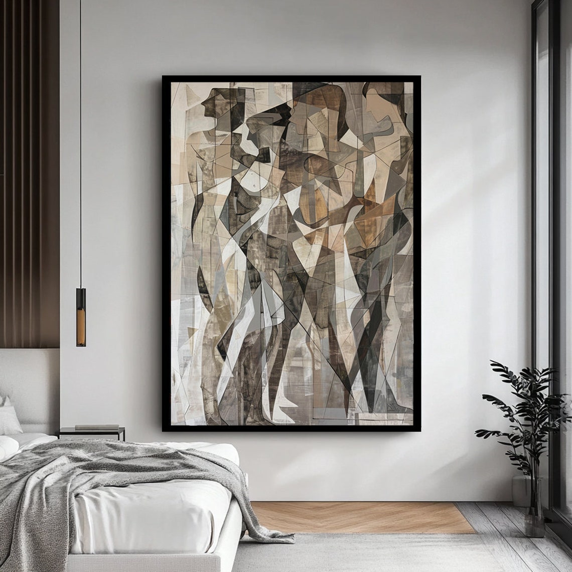 Cubist Abstract Human Figures Beige Brown Neutral Modern Art Poster - Image 4