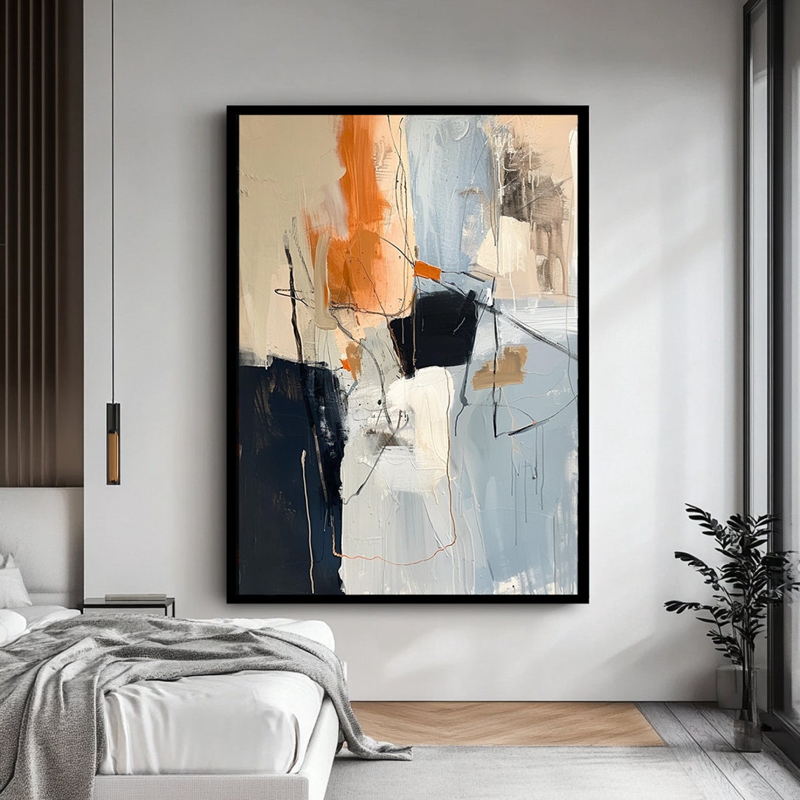Orange Blue Grey Abstract Brushstroke Scribble Modern Art Poster - Image 4