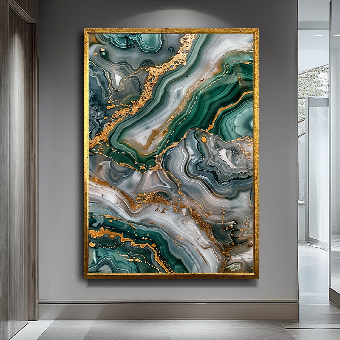 Emerald Green Marble Gold Vein Luxury Abstract Marble Art Poster
